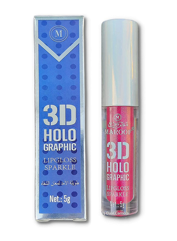 Maroof 3D Holographic Sparkle Lip Gloss, 5g, 02 Sparkling Pink, Pink